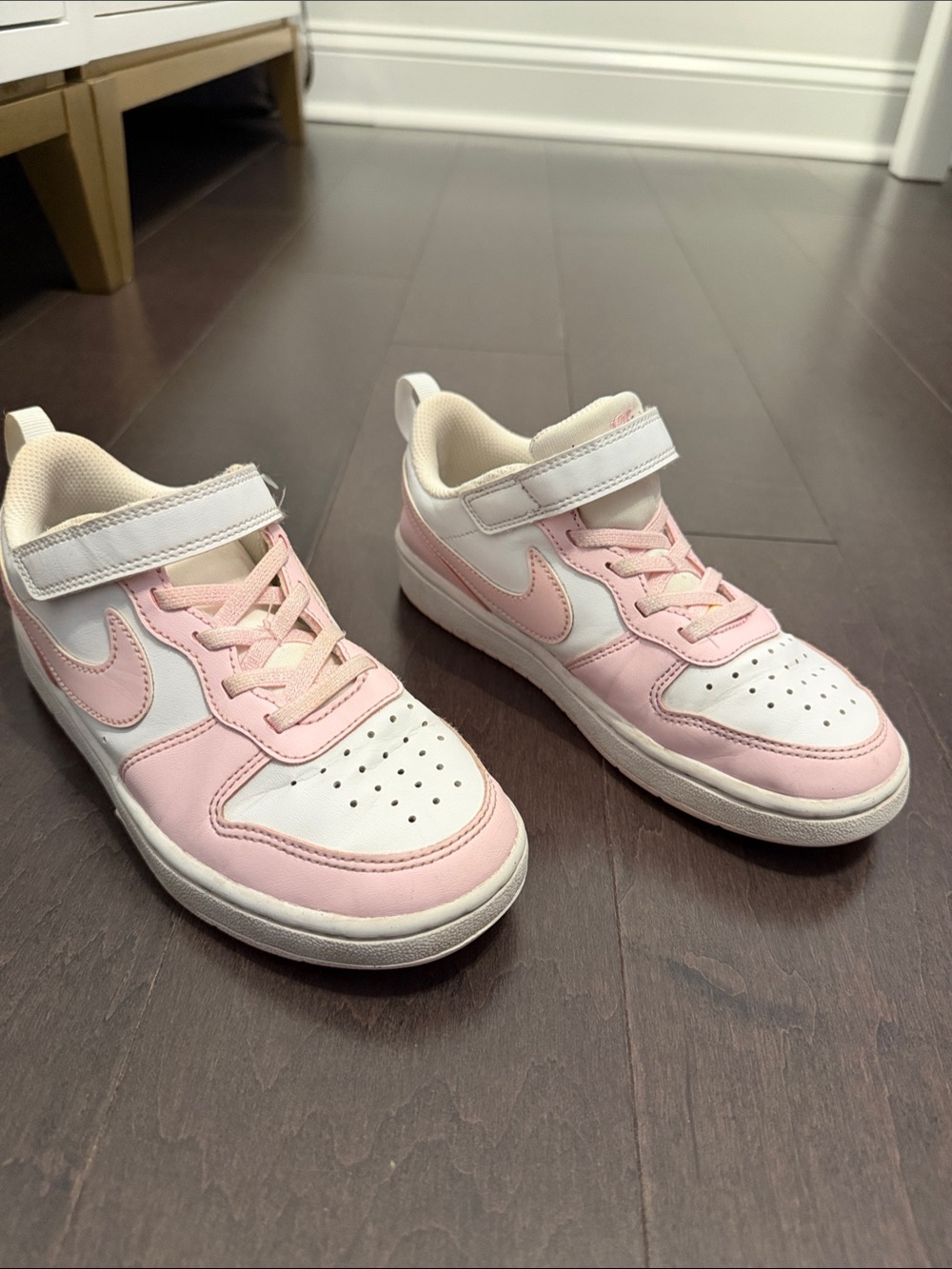 Nike Kids Pink and White Low-Top Velcro Sneakers